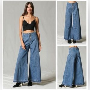 Wide Leg Blue Denim Jeans